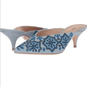 Schultz Alicea blue embroidered slide mules